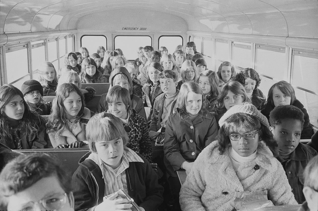 Schoolbus with children in 1971