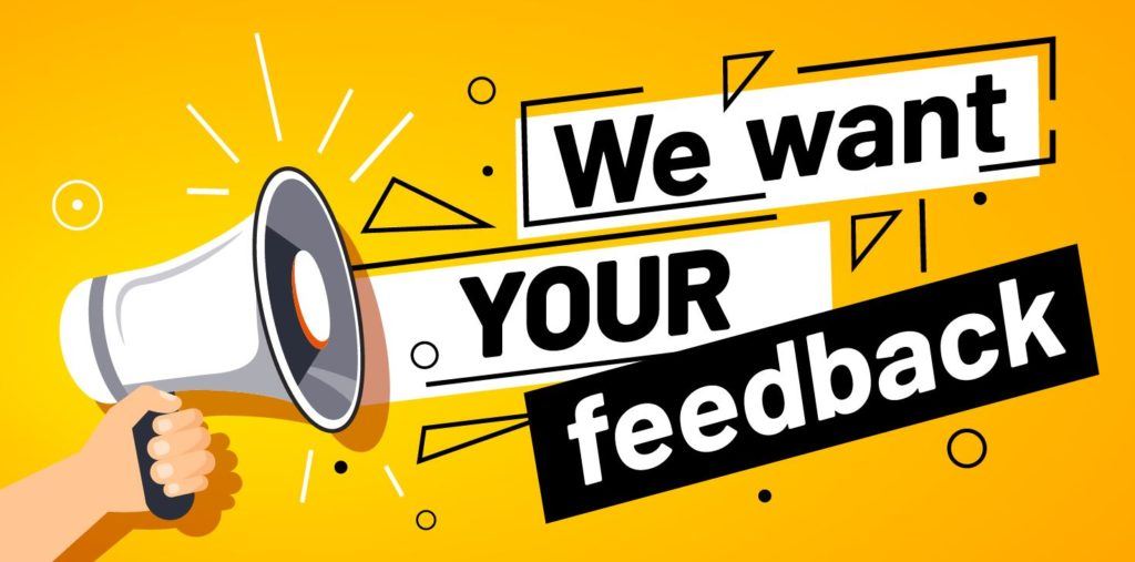  Megaphone with words "we want your feedback"