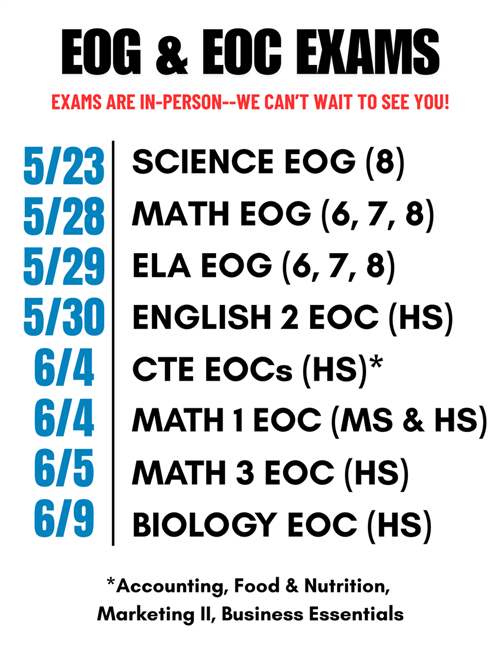 EOC & EOG Exam Schedule