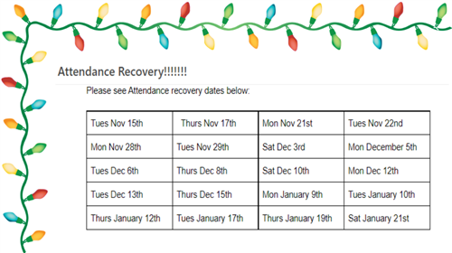  Dates for Attendance Recovery