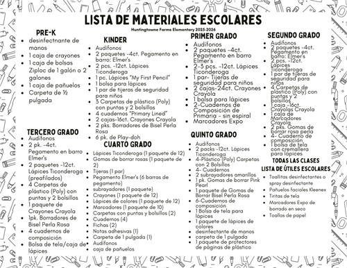 Lista de Materiales Escolares