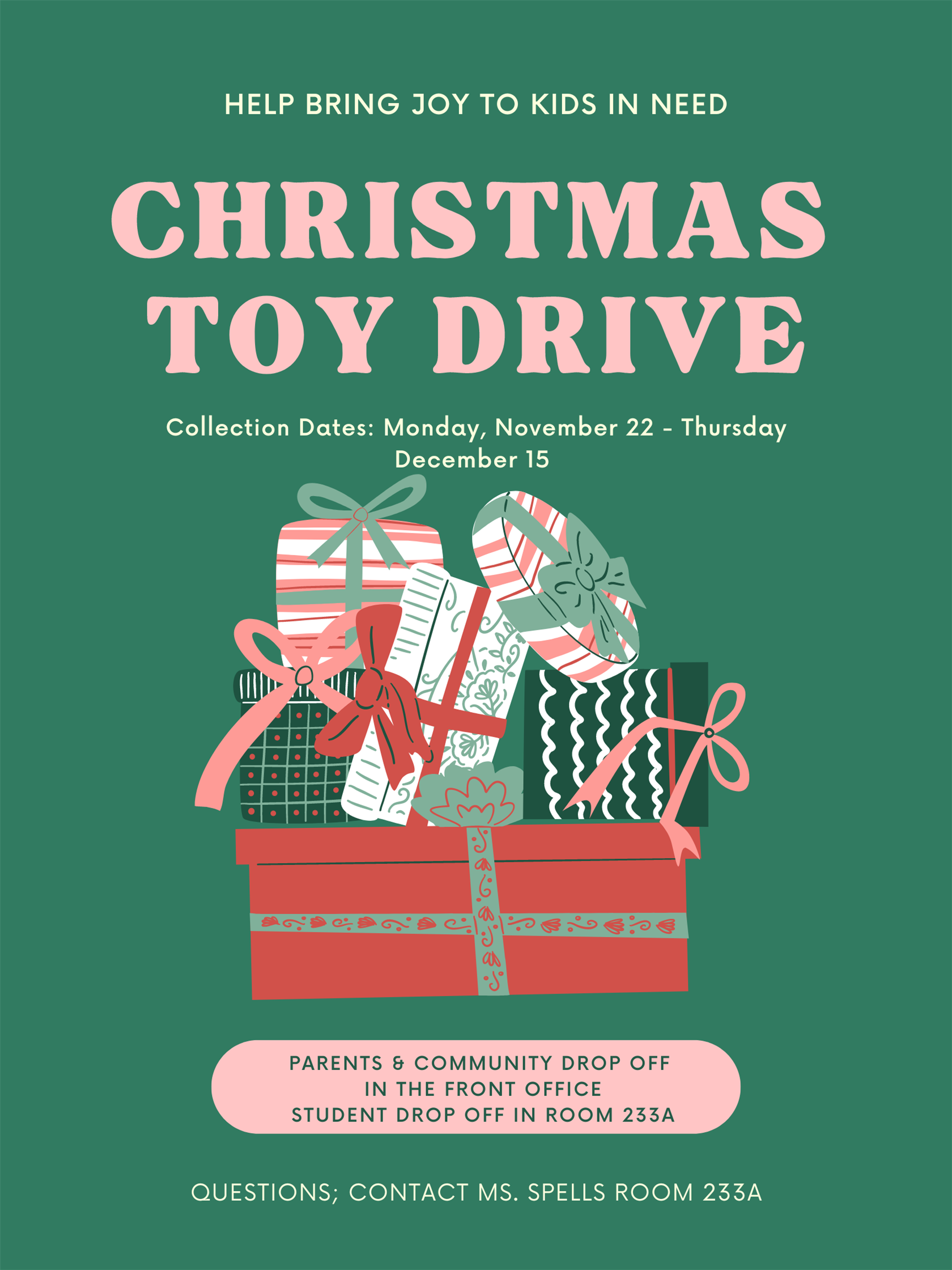  Please participate in the HOSA Toy Drive and Food Drive now through December 15th.