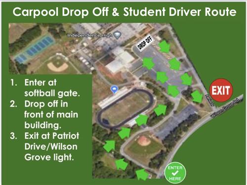 map of carpool route. enter at softball entrance