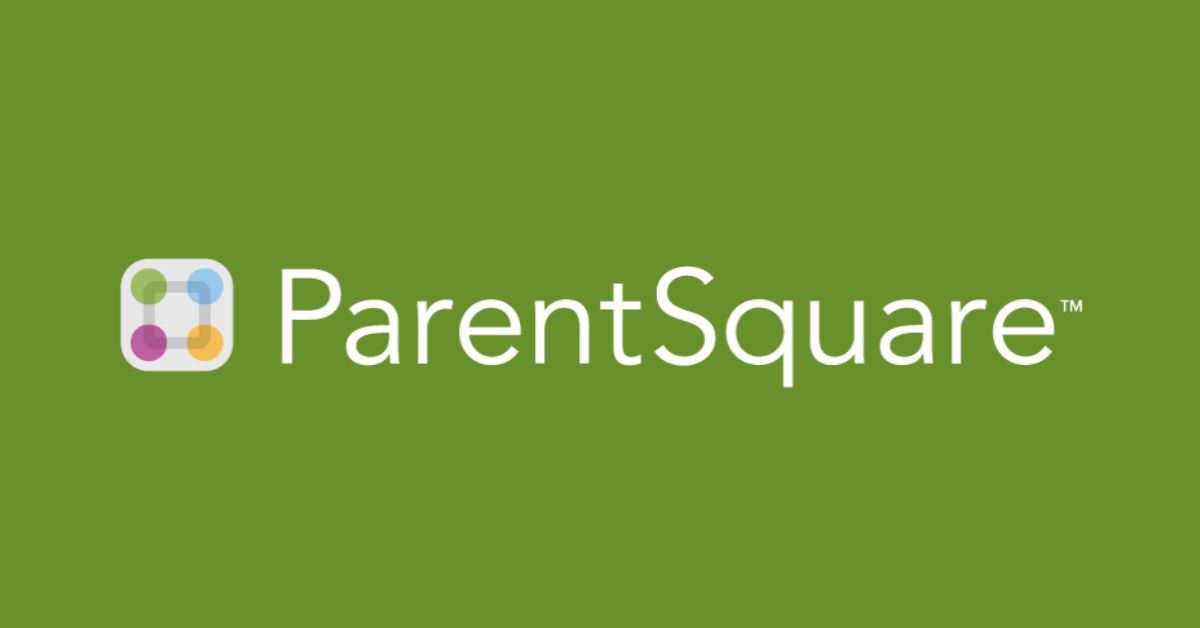 the word "ParentSquare" with company logo to the left on an olive green field