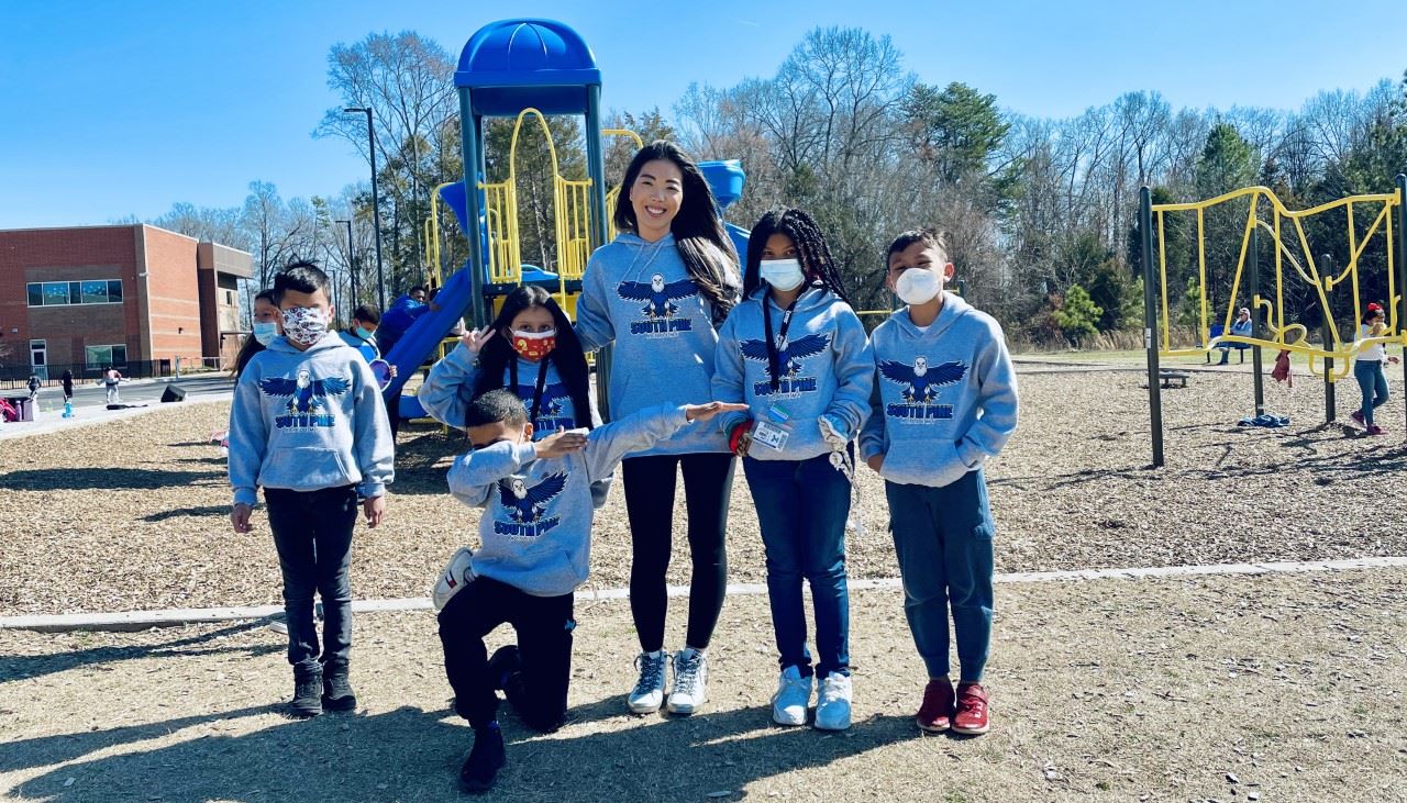  Students wearing school sweatshirts