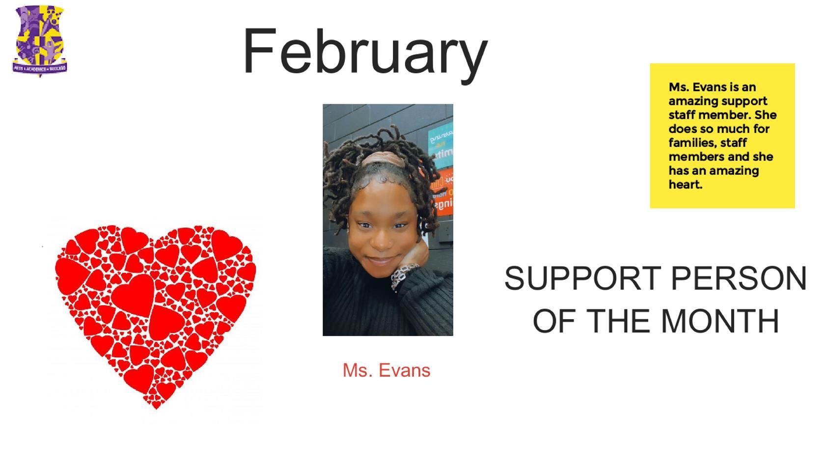  Congrats to Ms. Evans UPCA's Support Staff of the Month