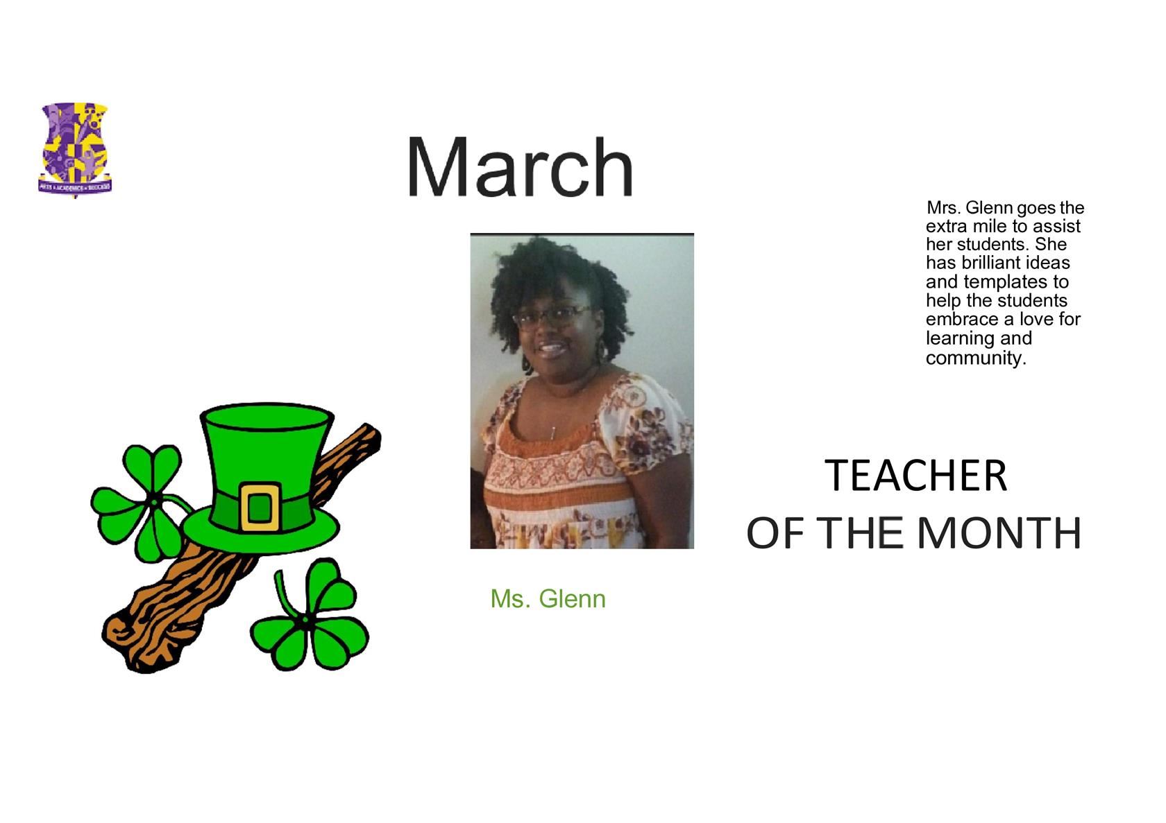 Congrats to Mrs. Glenn as UPCA's Teacher of the Month