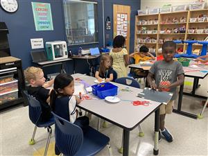 Children working in the makerspace