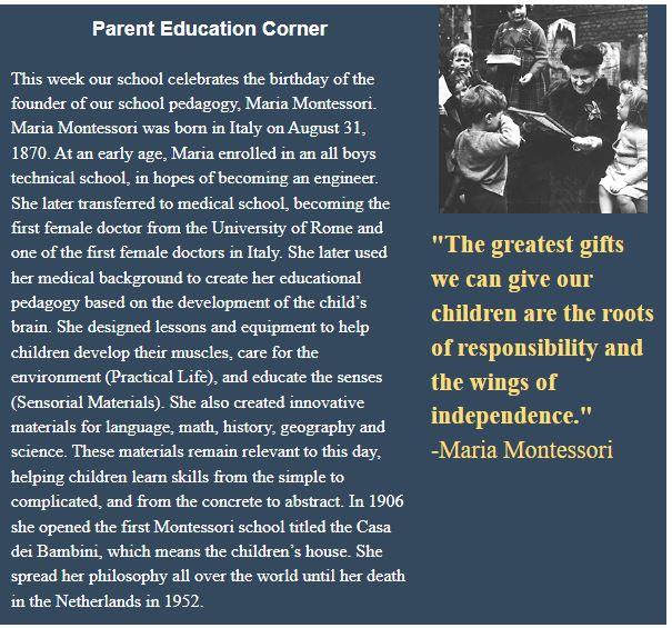 Information about Maria Montessori