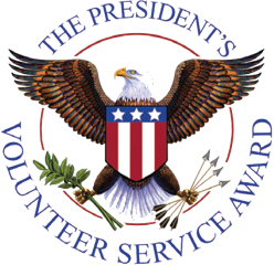 Eagle with American shield surrounded by the words The President's Volunteer Service Award