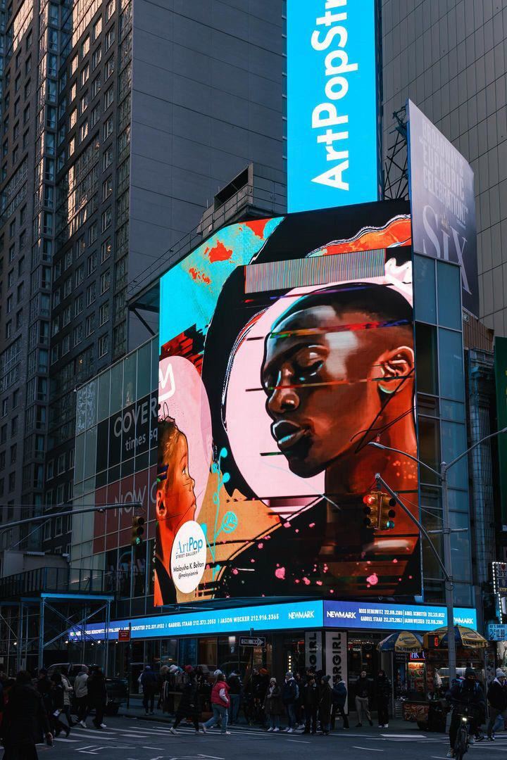 Belton's billboard displayed in Times Square in New York