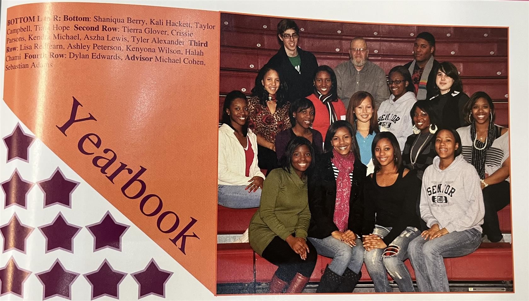 A group photo of Berry and her Yearbook team while she was a senior at Harding University High School