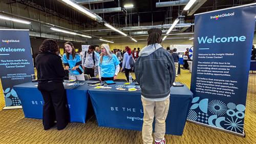 Attendees check in at the Be the Light Tour career event.