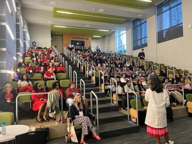 Students listen to a presentation in JCSU's auditorium