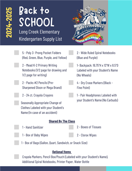 Kindergarten Supply List