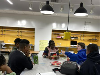 Students playing Uno